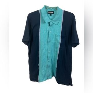 Bonobos Men’s Terry Cloth Blue Striped Short Sleeve Snap‎ Button Down- Size L